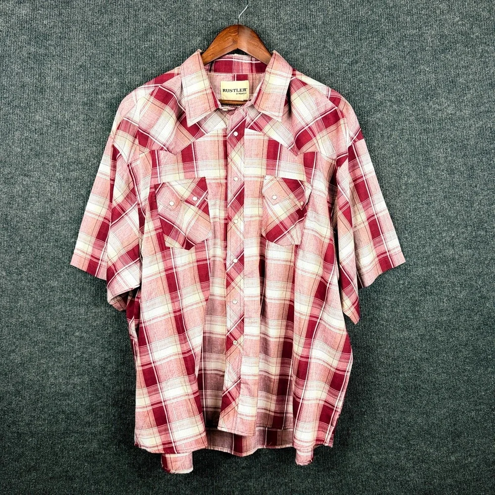 Rustler by Wrangler Western Pearl Snap Plaid Short Sleeve Shirt 3XL New